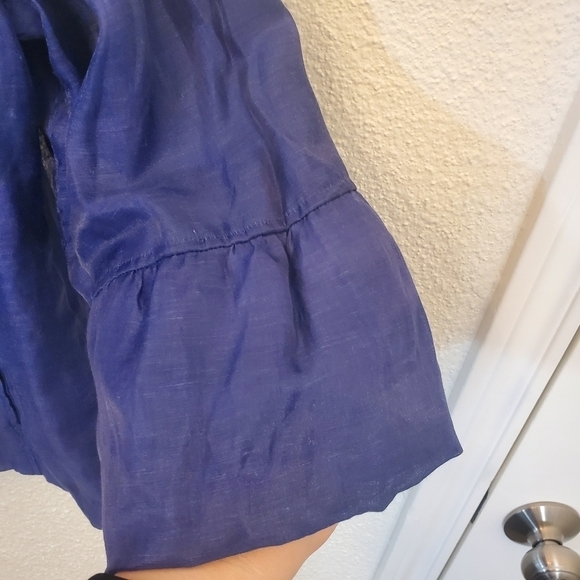 Chico's Size 3 Linen Blend Karise Blue Satin Jacket - Picture 6 of 8